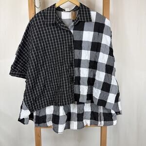Moonlight Black White High Low Hem Oversize Top #1216 Size LARGE